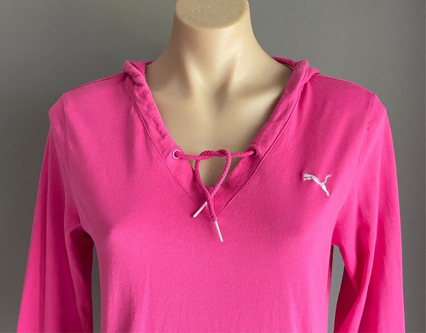 PUMA Pink Hoodie Top Long Sleeves Pullover Size 14 Lightweight Cotton Pockets