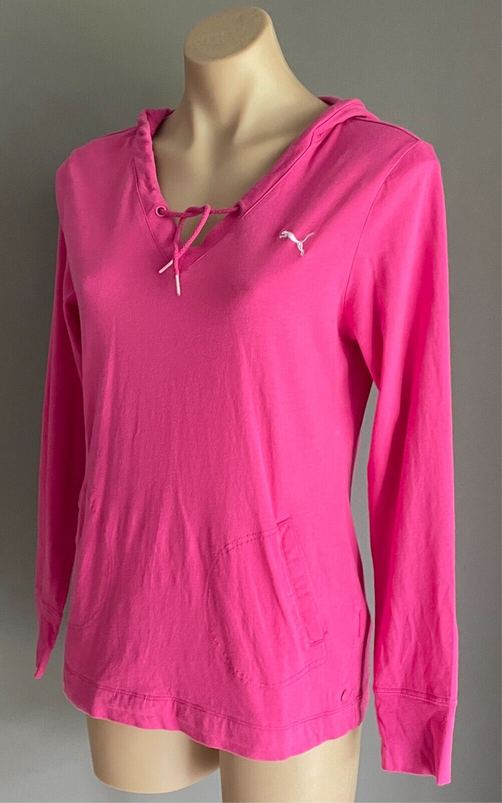 PUMA Pink Hoodie Top Long Sleeves Pullover Size 14 Lightweight Cotton Pockets