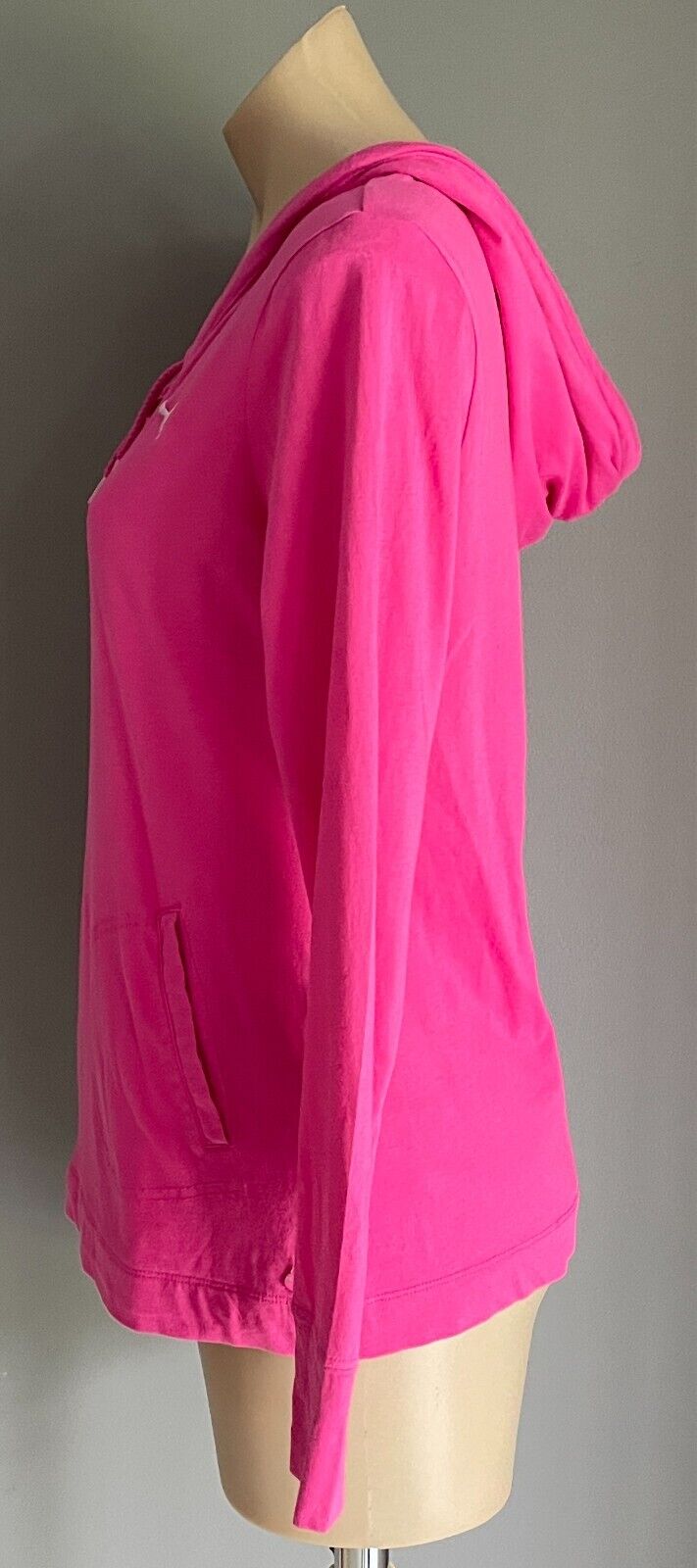 PUMA Pink Hoodie Top Long Sleeves Pullover Size 14 Lightweight Cotton Pockets