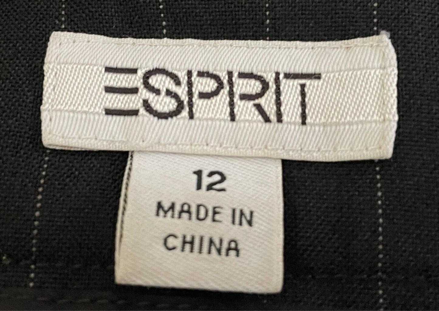 ESPRIT Black & White Stripe Skirt Knee Length Size 12 Fastens at Front Lined