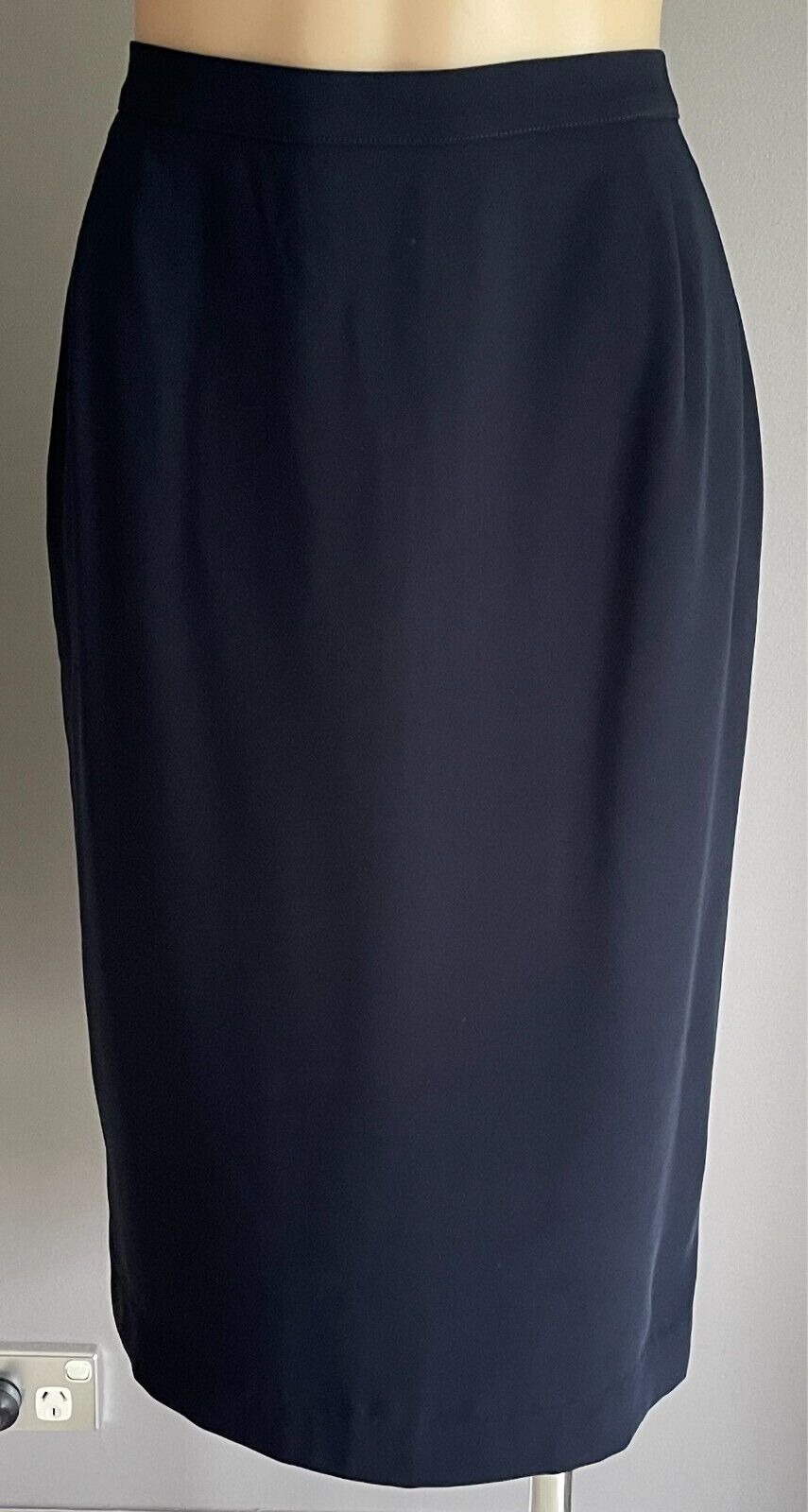 GAI MATTIOLO Navy Blue Straight Skirt Size 16 Lined Slit @ Back Classic USA