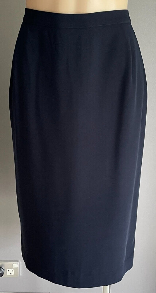 GAI MATTIOLO Navy Blue Straight Skirt Size 16 Lined Slit @ Back Classic USA