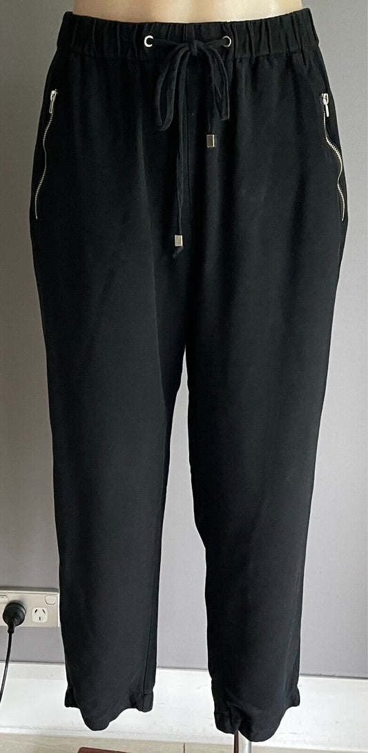 LITTLE LIES Black Pants Size 14 Jogger Style Elastic Waist Crop Length Pockets