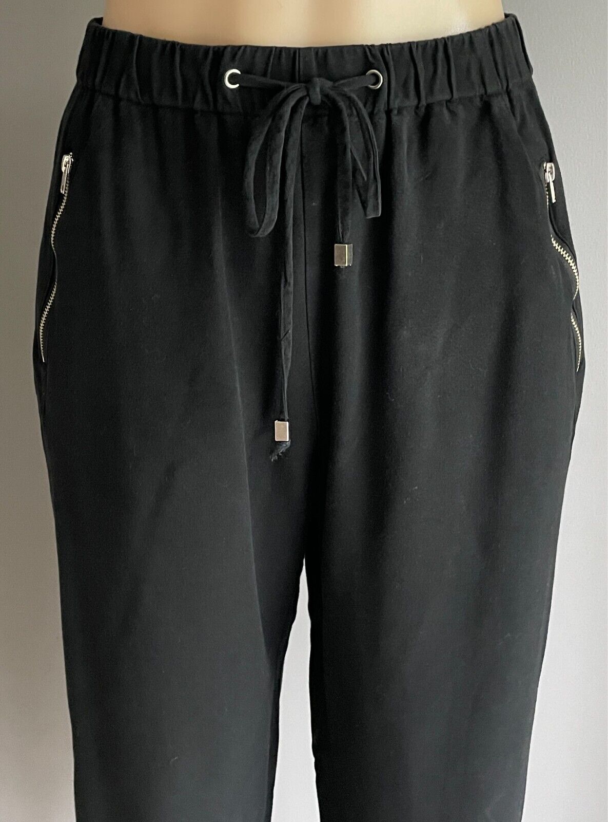 LITTLE LIES Black Pants Size 14 Jogger Style Elastic Waist Crop Length Pockets
