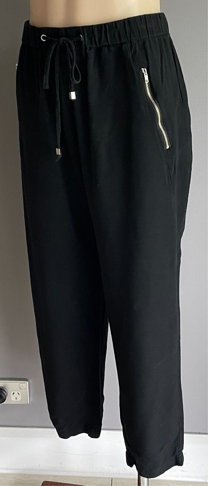 LITTLE LIES Black Pants Size 14 Jogger Style Elastic Waist Crop Length Pockets