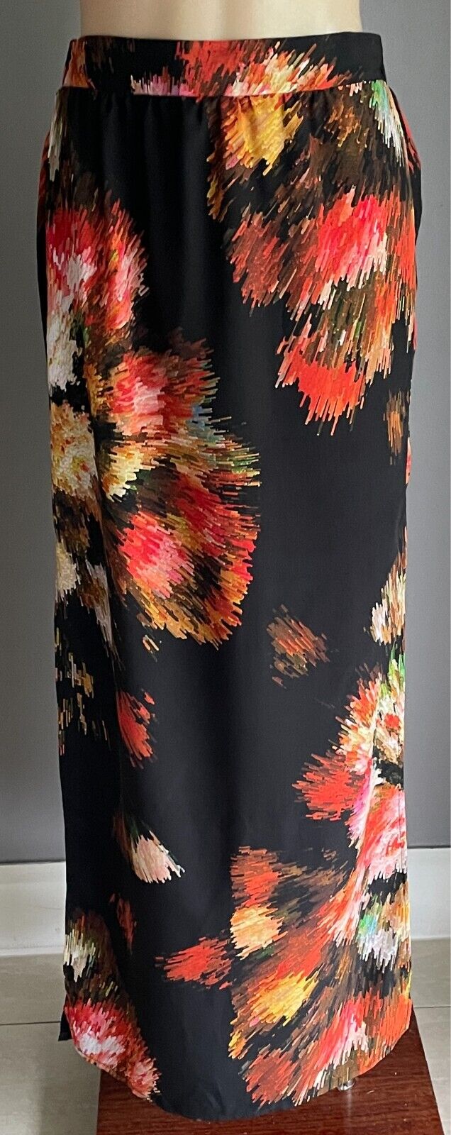 ASOS Maxi Skirt Multicolour Print Side Slits Sze 10 Pull On Elastic Waist @ Back