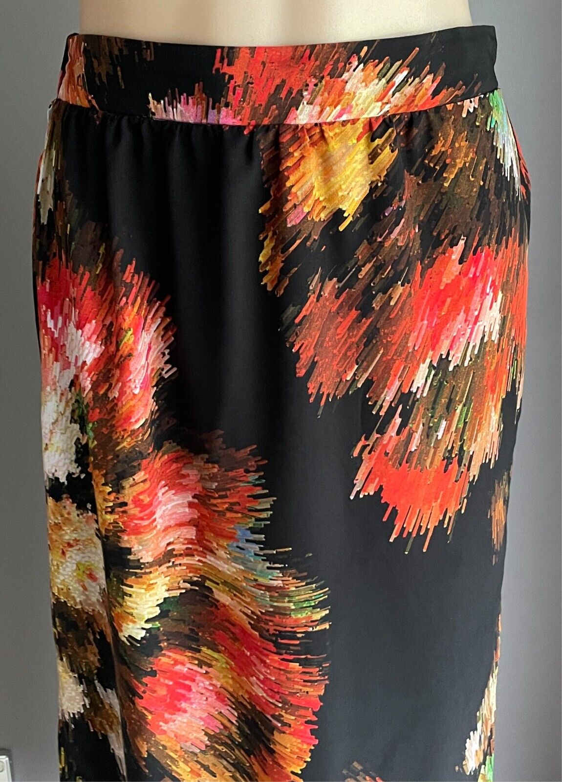 ASOS Maxi Skirt Multicolour Print Side Slits Sze 10 Pull On Elastic Waist @ Back