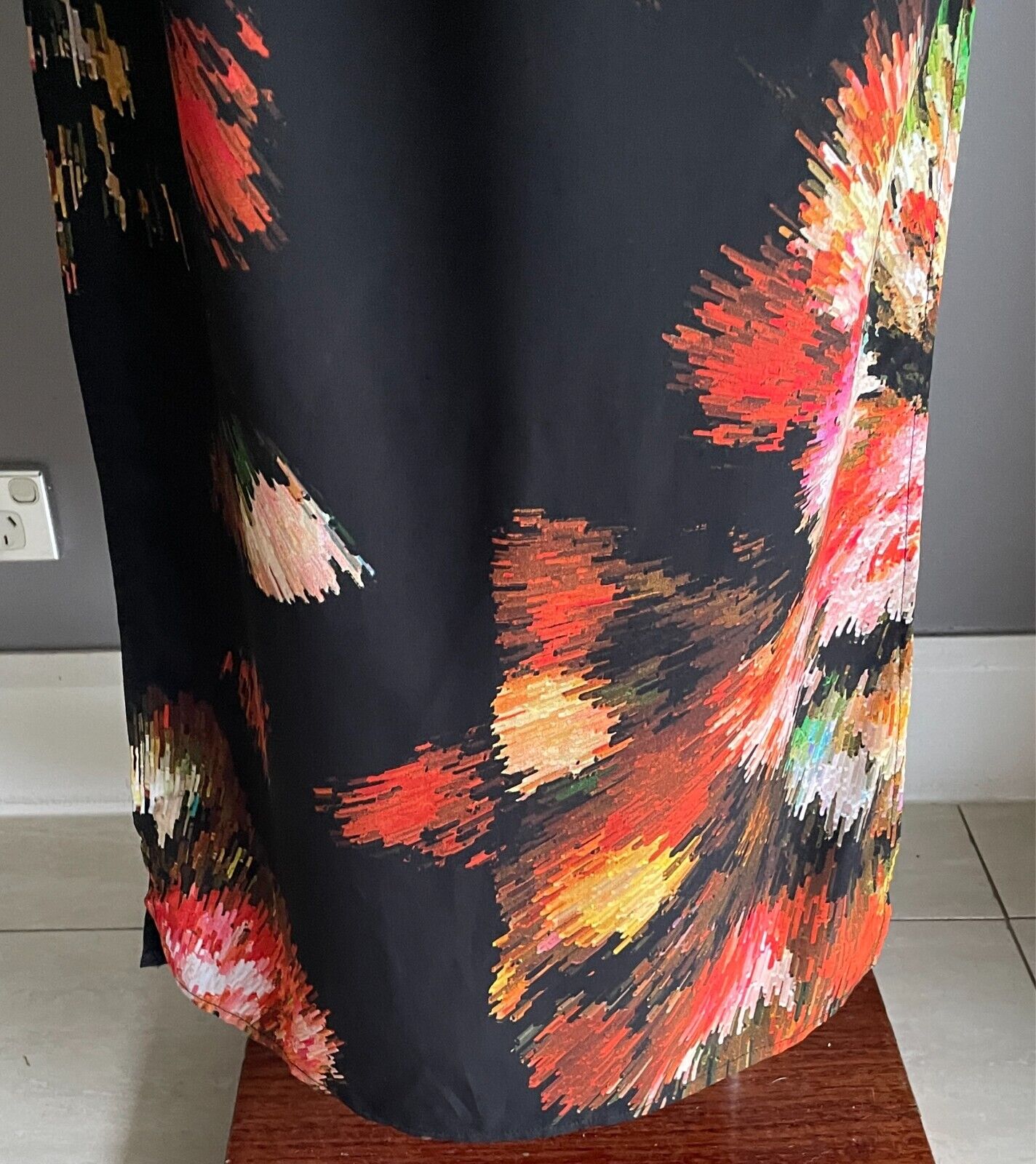 ASOS Maxi Skirt Multicolour Print Side Slits Sze 10 Pull On Elastic Waist @ Back
