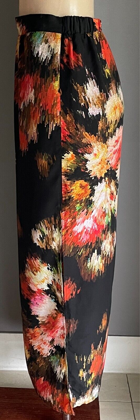 ASOS Maxi Skirt Multicolour Print Side Slits Sze 10 Pull On Elastic Waist @ Back