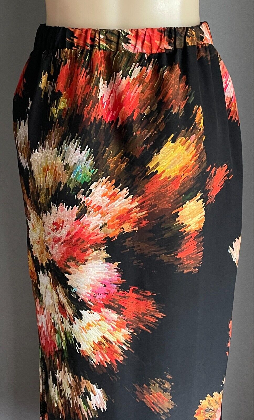 ASOS Maxi Skirt Multicolour Print Side Slits Sze 10 Pull On Elastic Waist @ Back