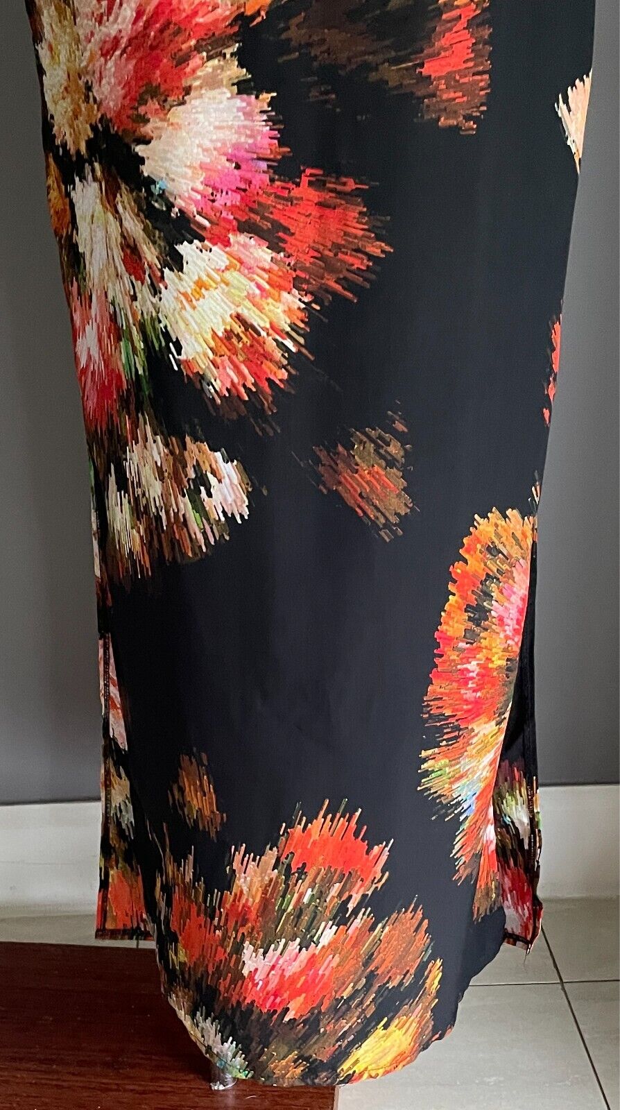 ASOS Maxi Skirt Multicolour Print Side Slits Sze 10 Pull On Elastic Waist @ Back