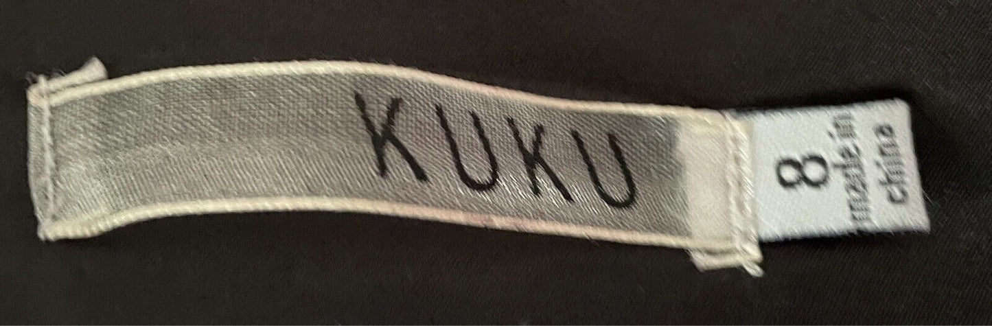 KUKU Strapless Dress Pink & Black Leaf Print Knee Length Size 8 Cut Out Back