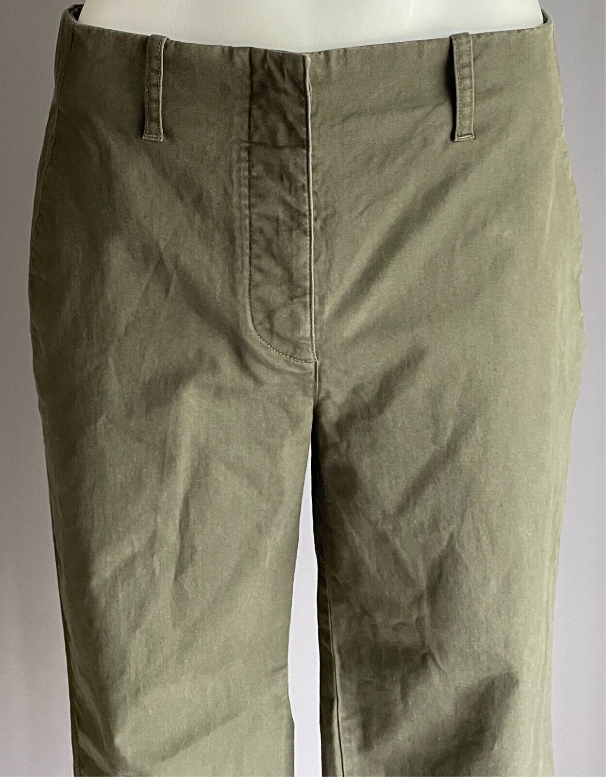 COS Khaki Crop Pants Skinny Leg Elastic Waist Pockets Button Fly Size EU 36 AU 8