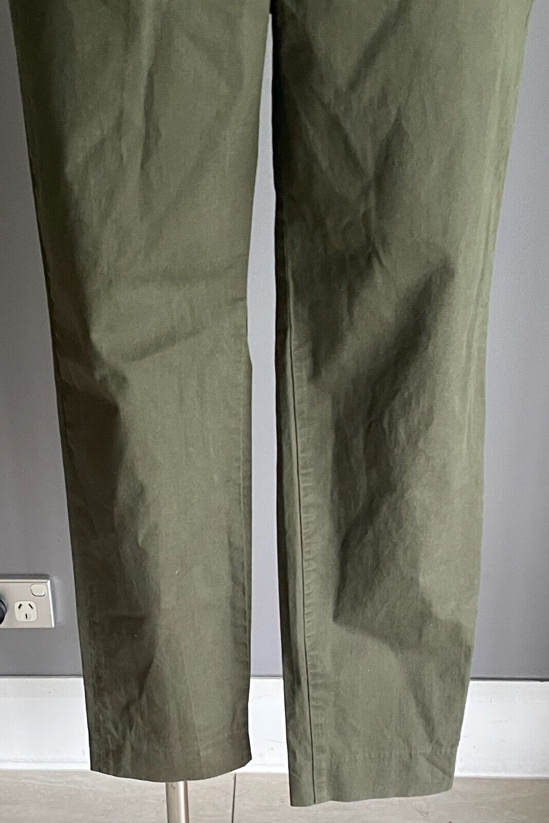 COS Khaki Crop Pants Skinny Leg Elastic Waist Pockets Button Fly Size EU 36 AU 8