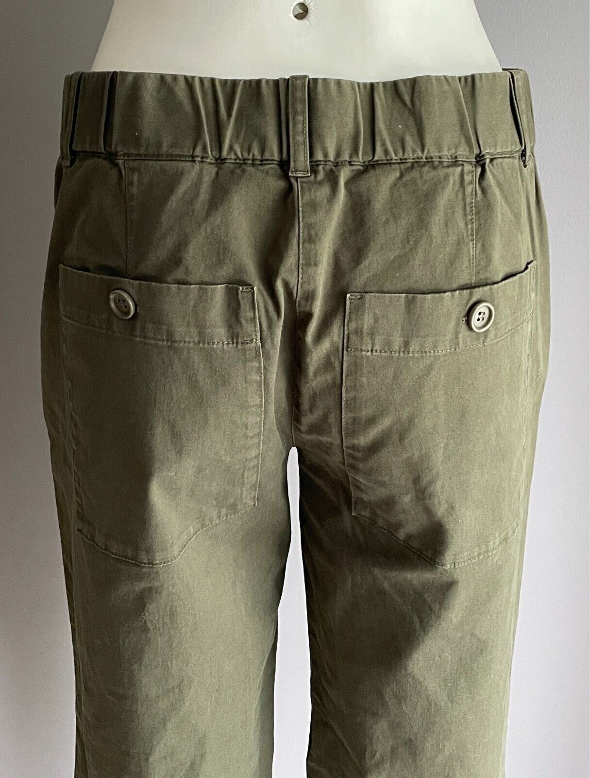 COS Khaki Crop Pants Skinny Leg Elastic Waist Pockets Button Fly Size EU 36 AU 8