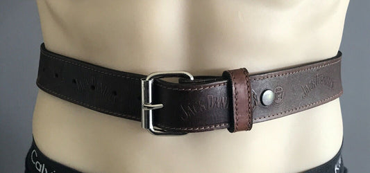 Mens LEATHER Belt Brown "Jack Daniels Old No 7 " Size XS To Fit Waist 68 - 80cm