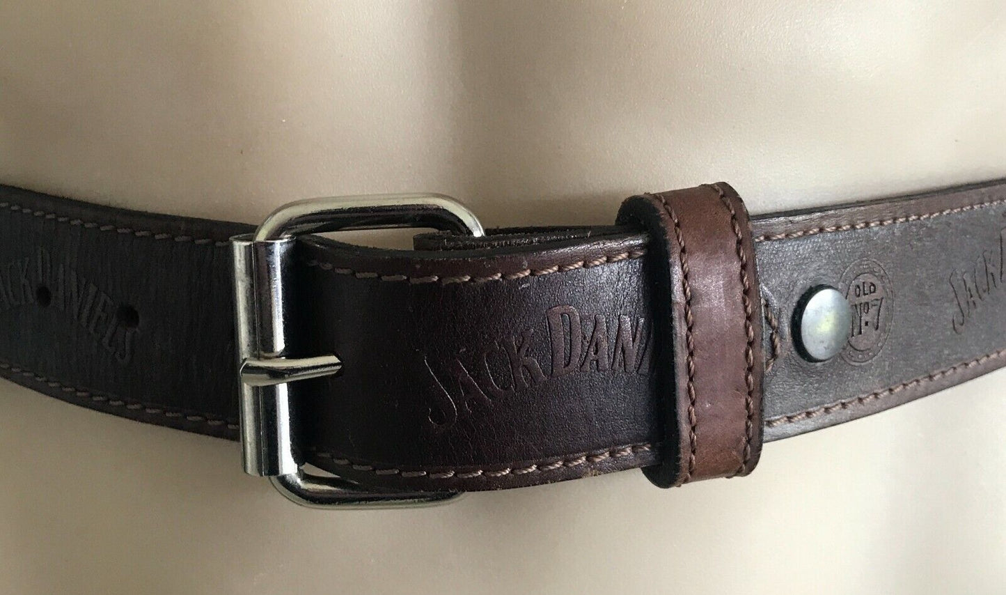 Mens LEATHER Belt Brown "Jack Daniels Old No 7 " Size XS To Fit Waist 68 - 80cm