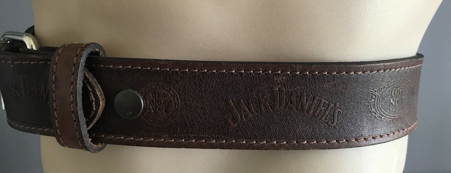Mens LEATHER Belt Brown "Jack Daniels Old No 7 " Size XS To Fit Waist 68 - 80cm