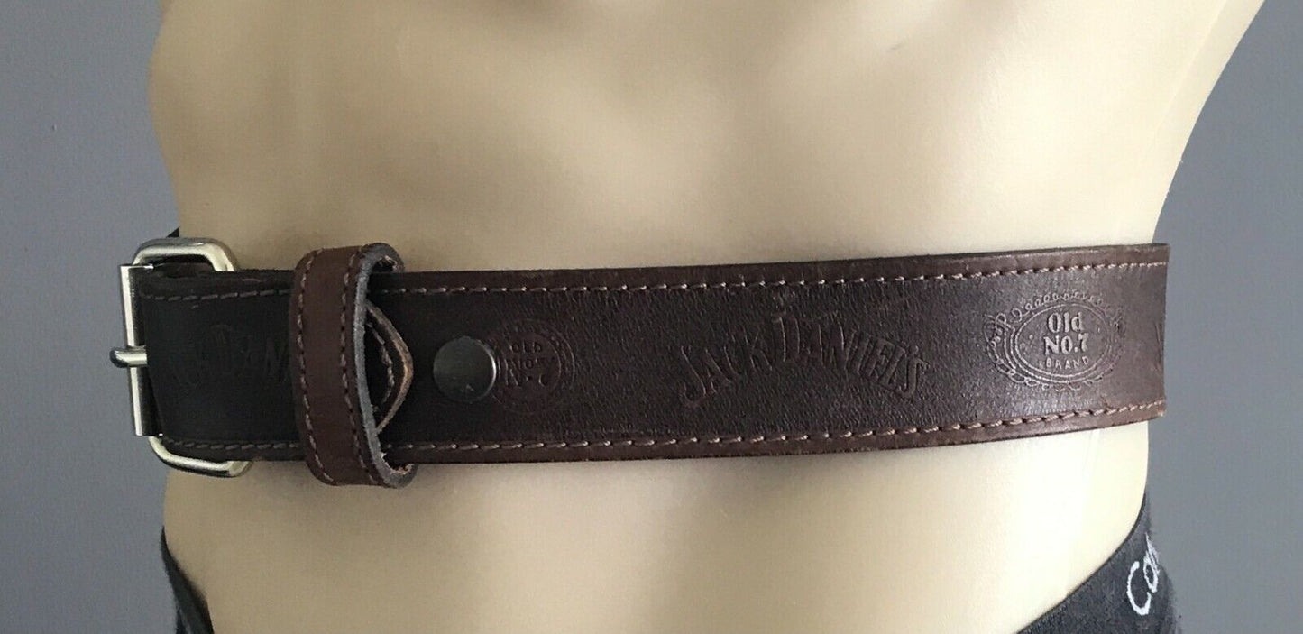 Mens LEATHER Belt Brown "Jack Daniels Old No 7 " Size XS To Fit Waist 68 - 80cm