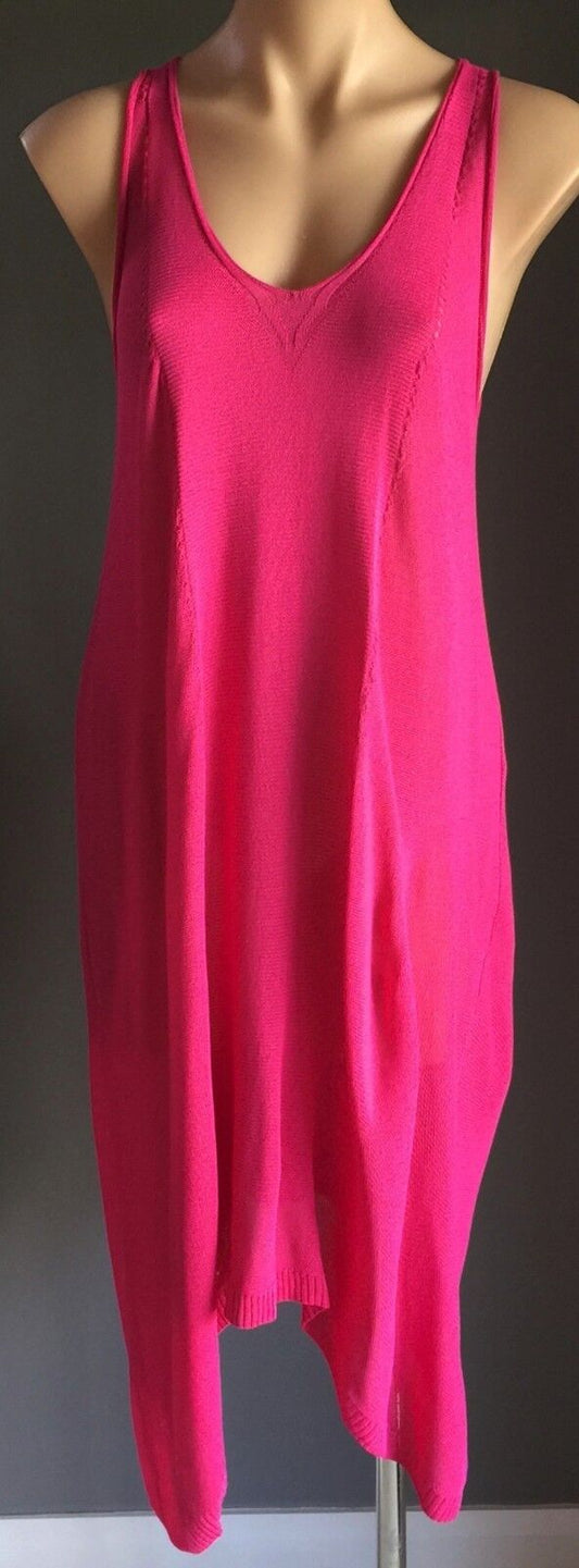JENDI Hot Pink Dress Sleeveless Fine Knit Dip Hem Frock Size M 12 NEW