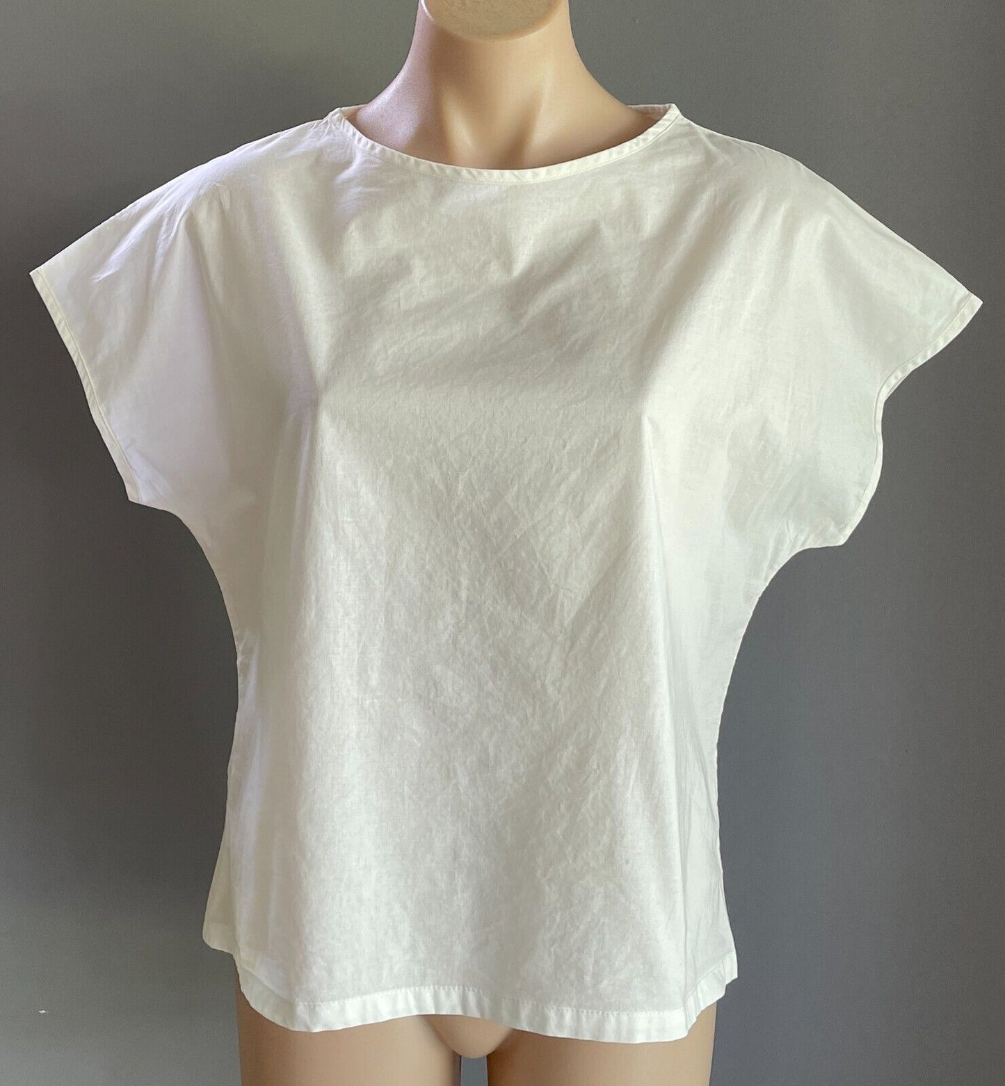 Vtg 70s ESSAYE Top White Blouse Cotton Light Extended Sleeve Size M 10 NEW