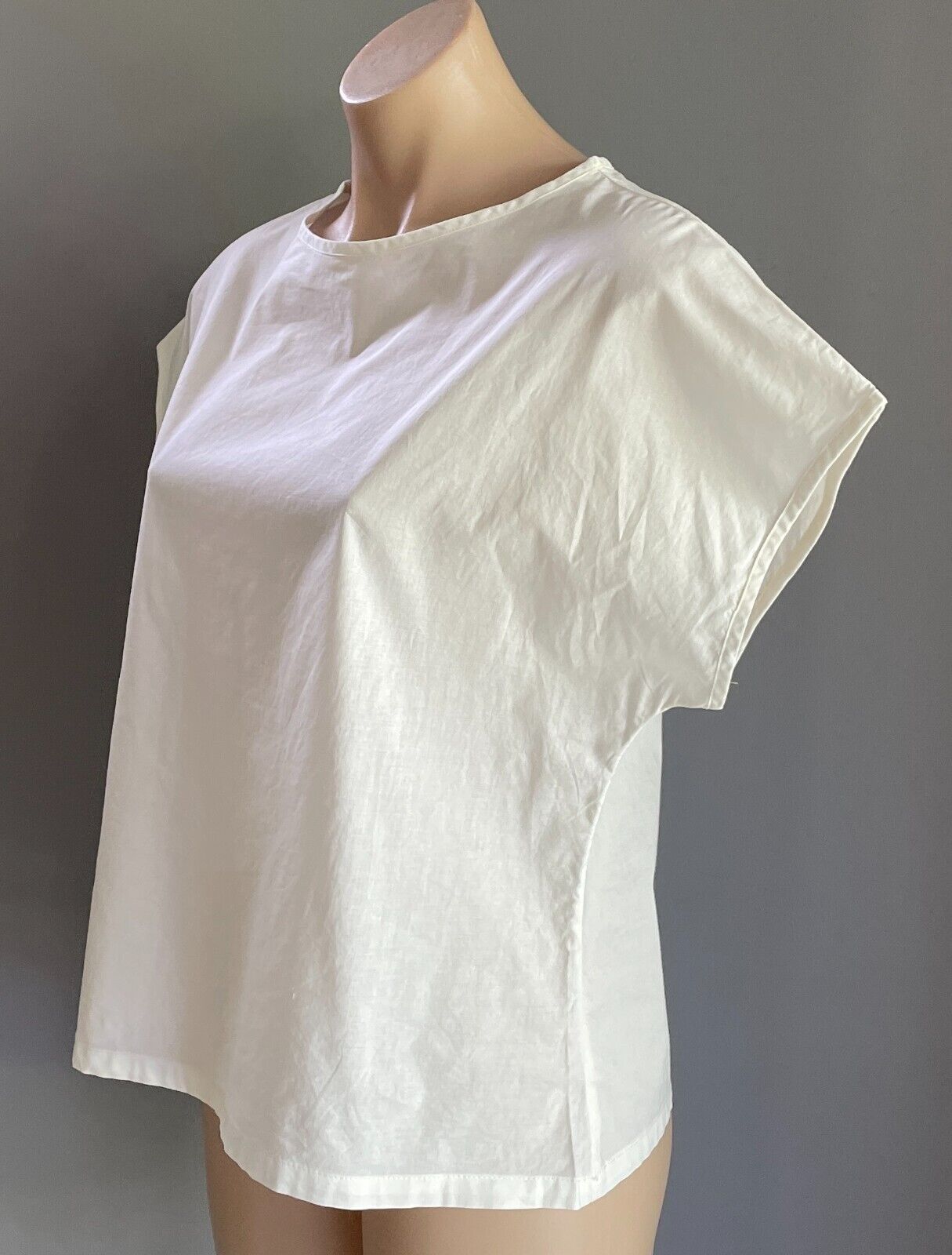 Vtg 70s ESSAYE Top White Blouse Cotton Light Extended Sleeve Size M 10 NEW