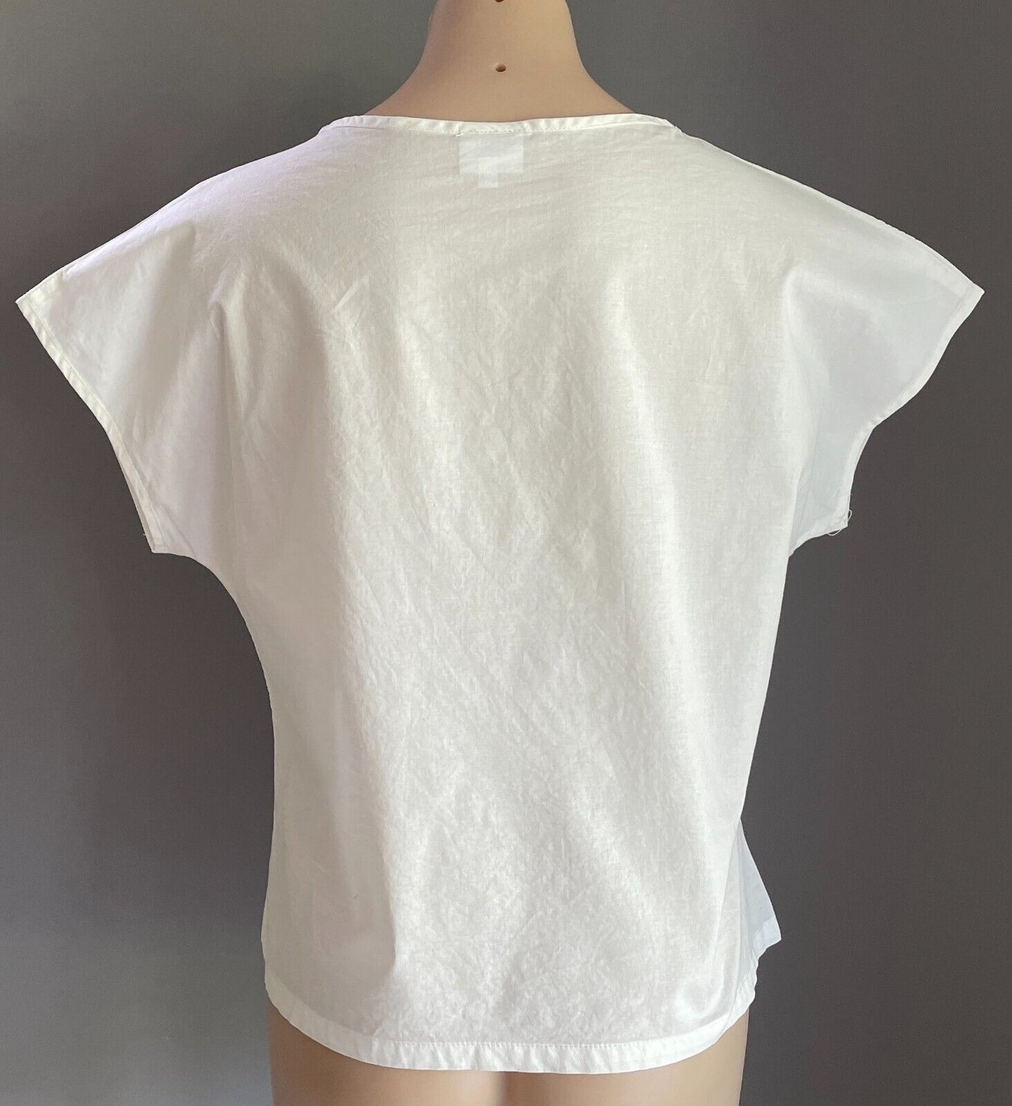 Vtg 70s ESSAYE Top White Blouse Cotton Light Extended Sleeve Size M 10 NEW