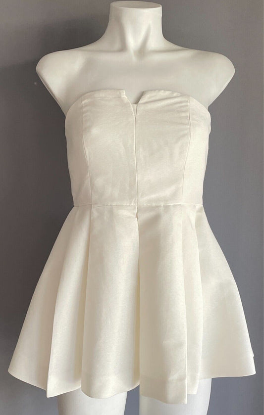 ELIZABETH AND JAMES " Jill " Top Off White Strapless Pleated Peplum Size 2 AU 8