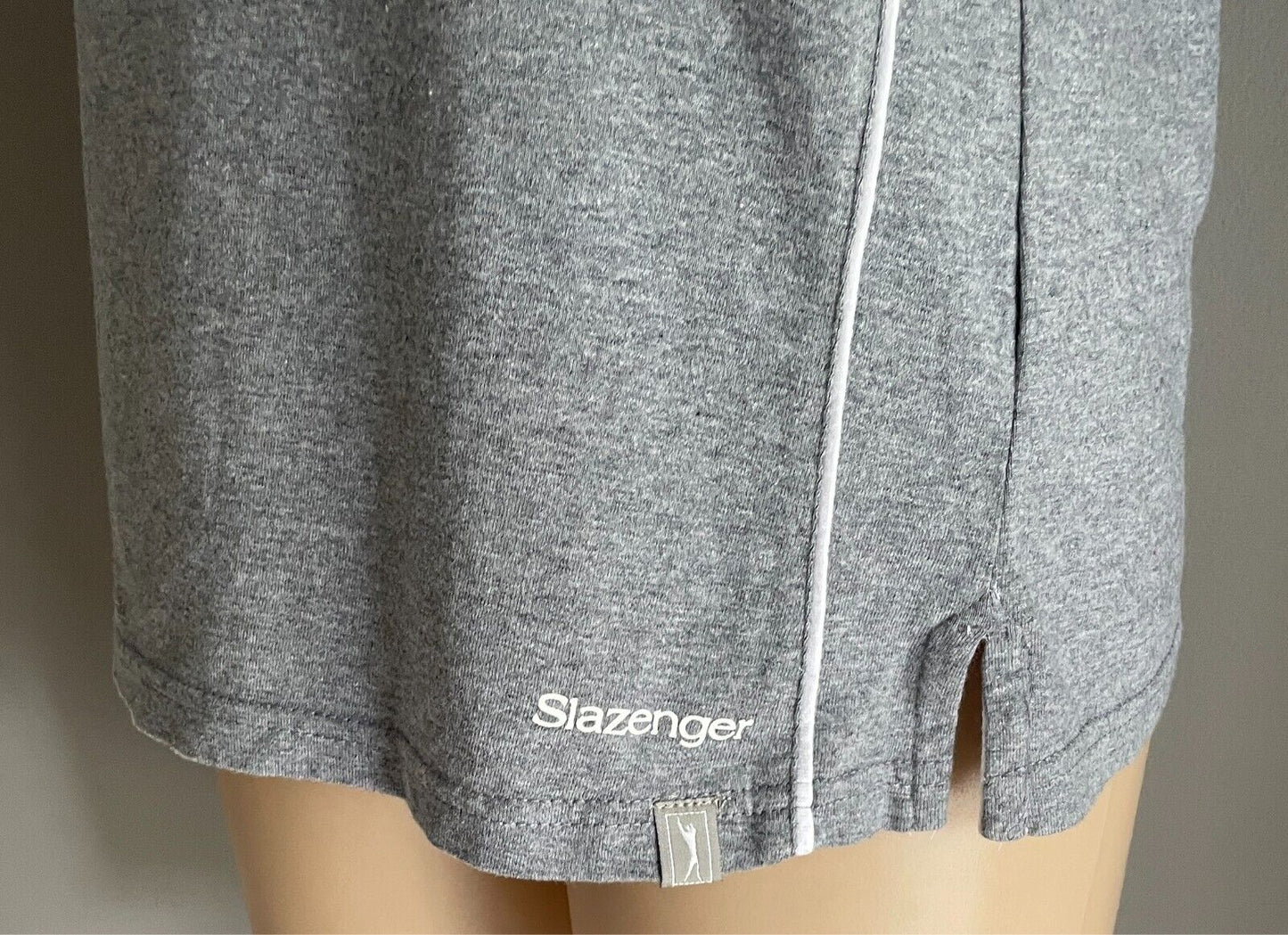SLAZENGER Polo Shirt Grey Marl White Pipe Trim Ladies Size 12 S/Sleeve Logo