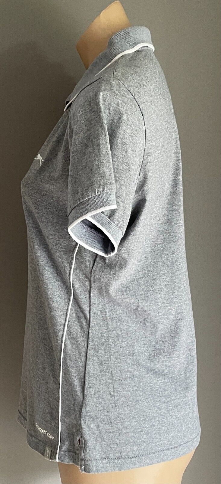SLAZENGER Polo Shirt Grey Marl White Pipe Trim Ladies Size 12 S/Sleeve Logo