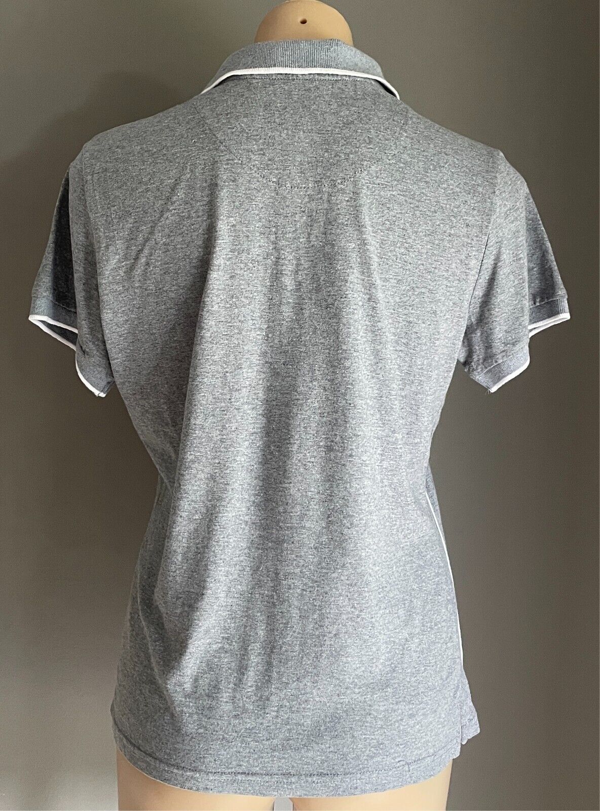 SLAZENGER Polo Shirt Grey Marl White Pipe Trim Ladies Size 12 S/Sleeve Logo
