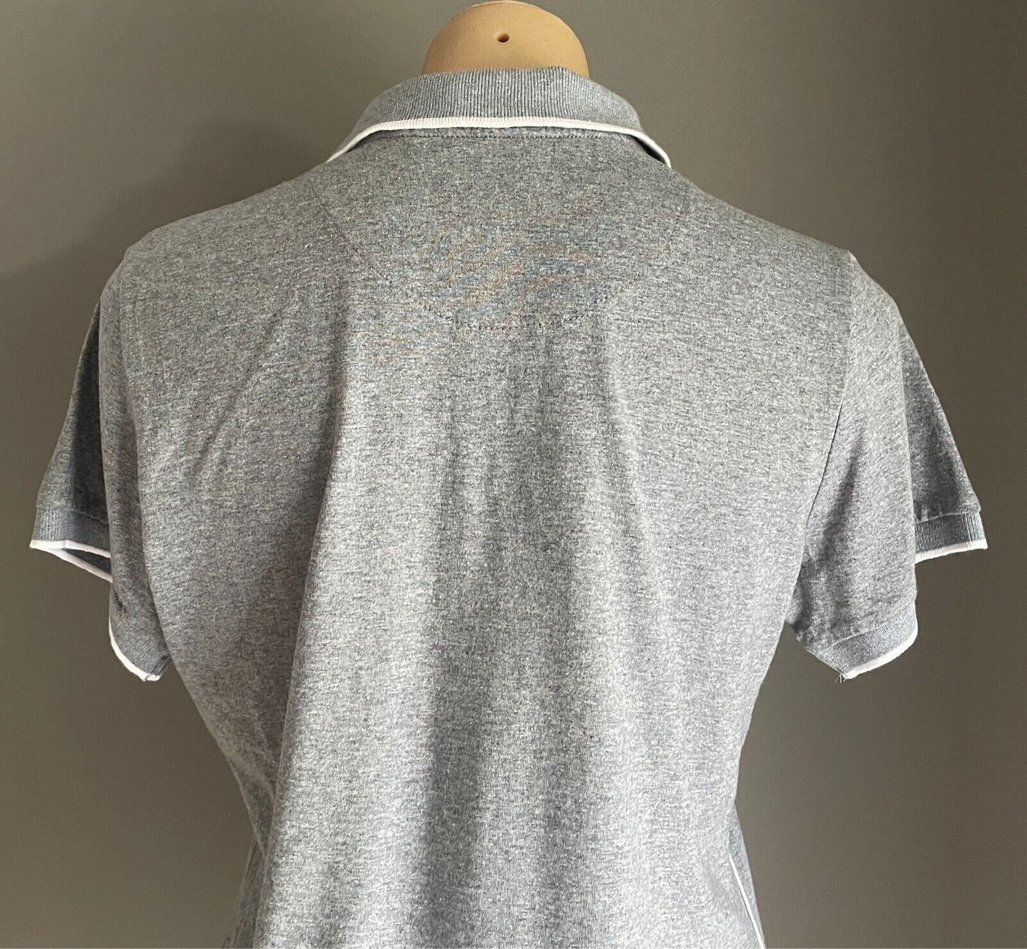 SLAZENGER Polo Shirt Grey Marl White Pipe Trim Ladies Size 12 S/Sleeve Logo