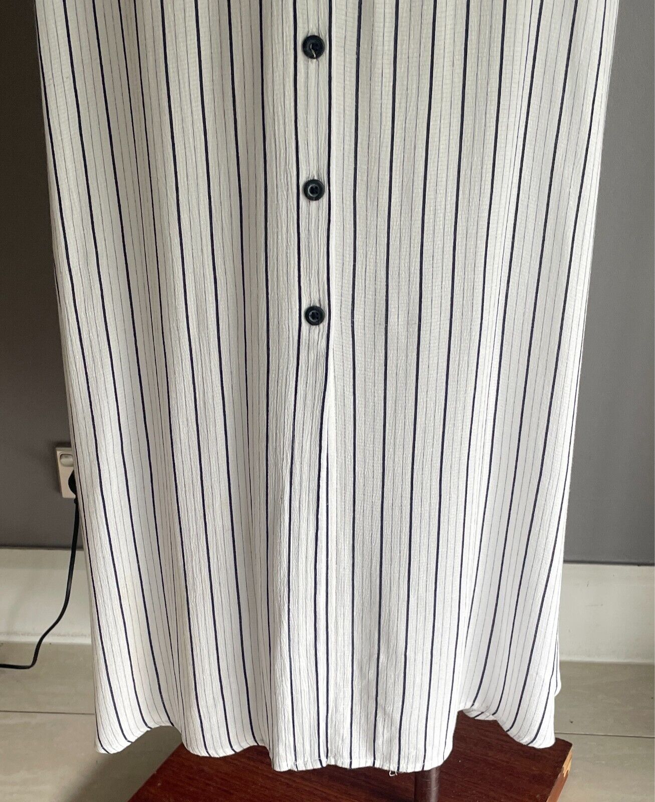 PRIMARK Skirt Navy & White Stripe Maxi Size 12 Button Front Elastic Tie Waist