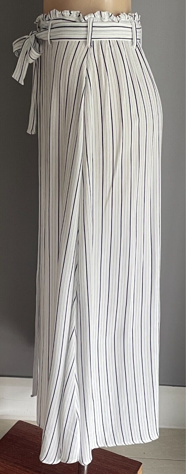 PRIMARK Skirt Navy & White Stripe Maxi Size 12 Button Front Elastic Tie Waist
