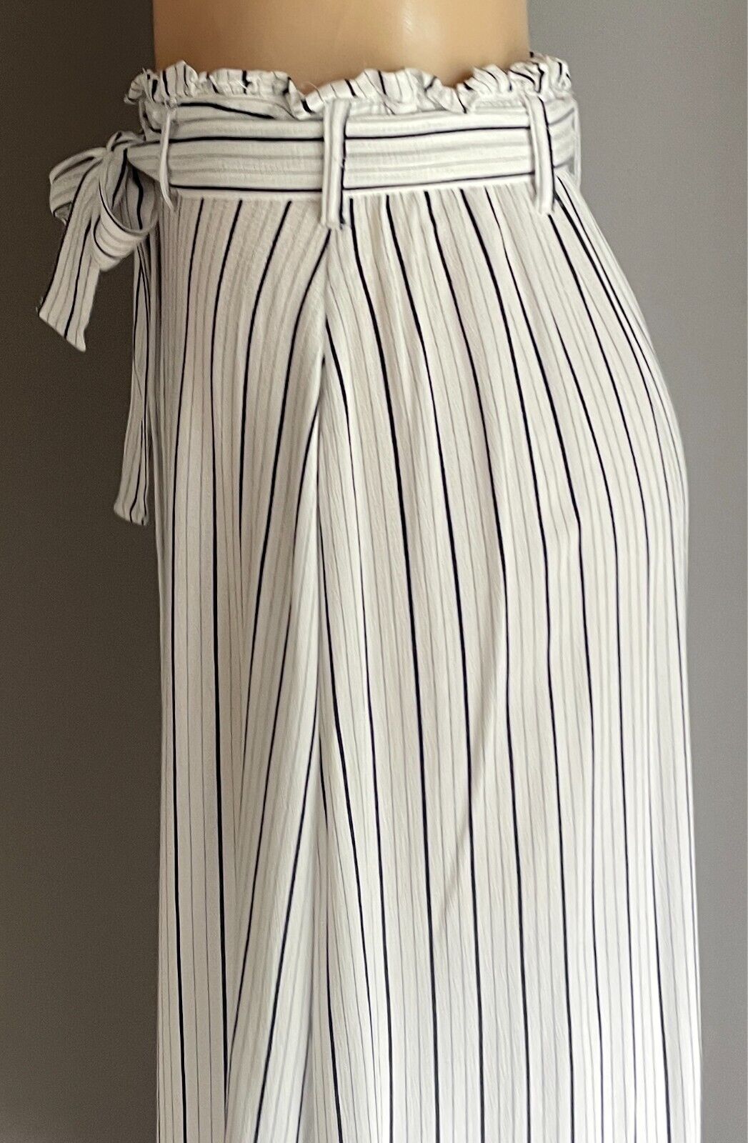 PRIMARK Skirt Navy & White Stripe Maxi Size 12 Button Front Elastic Tie Waist