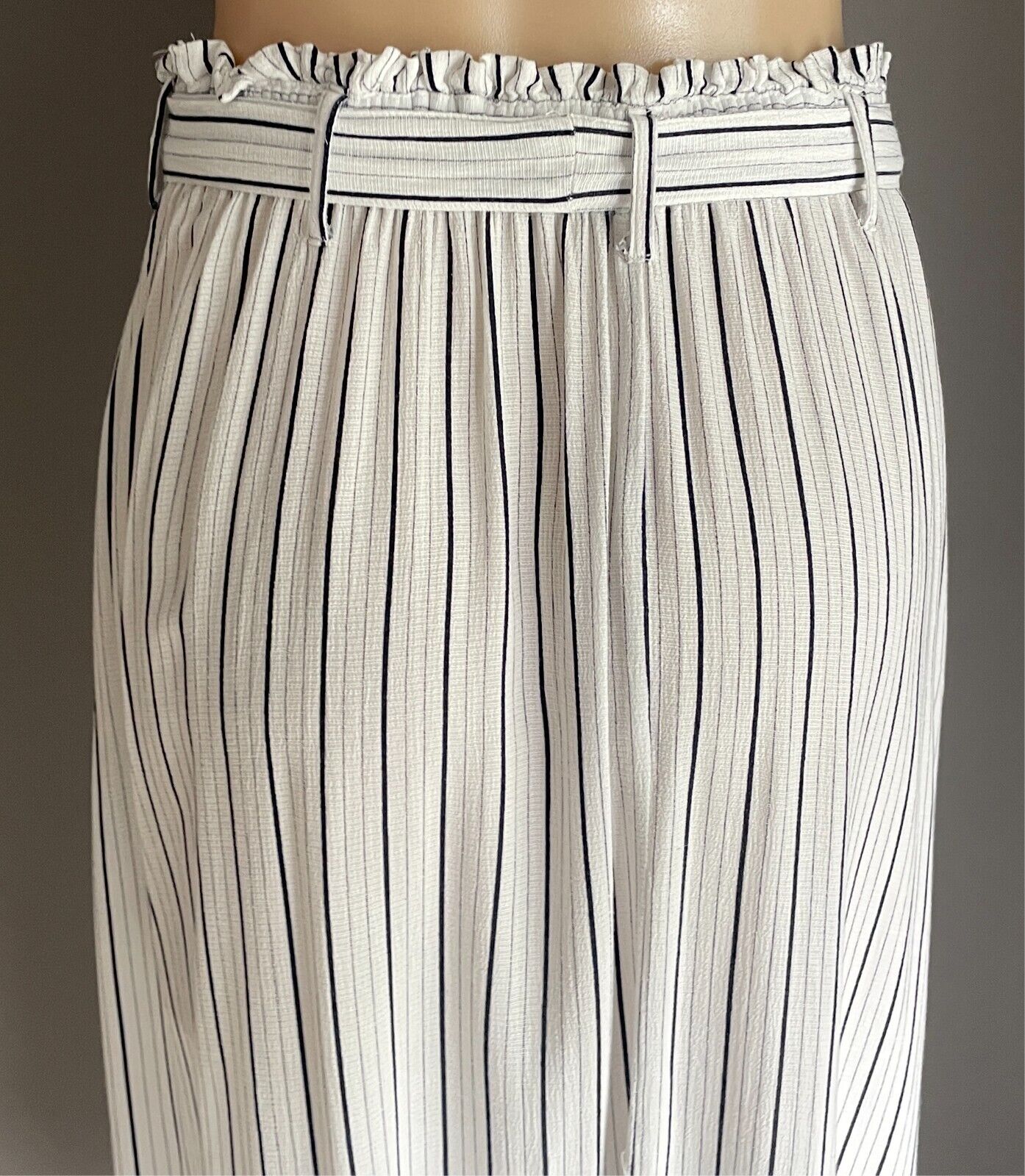 PRIMARK Skirt Navy & White Stripe Maxi Size 12 Button Front Elastic Tie Waist