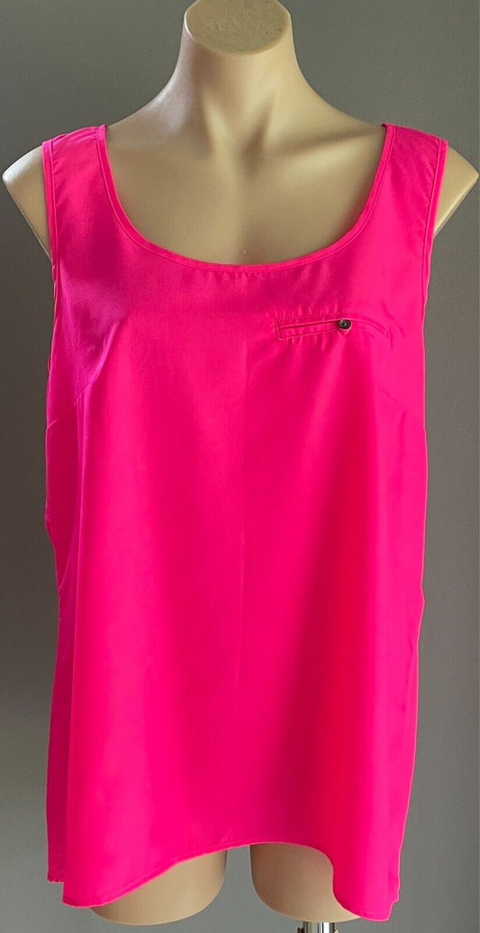 NOW Neon Pink Sleeveless Cami Size 18 Faux Chest Pocket Hi-Lo