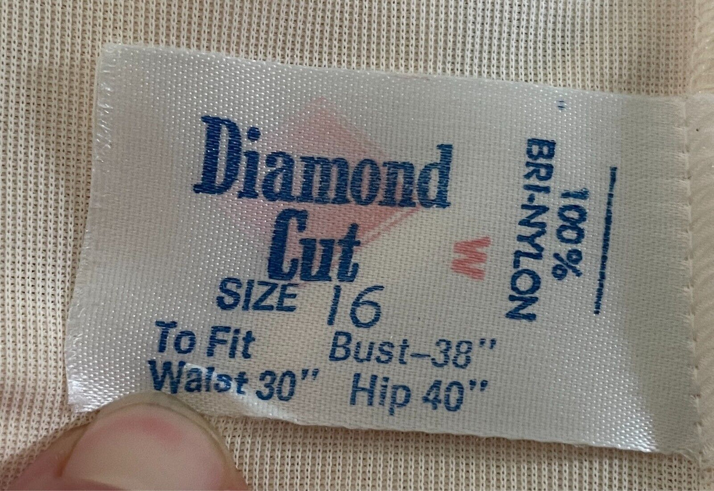 DIAMOND CUT Petticoat Beige With Lace Trim Bri-Nylon Full Slip Size 16 Vintage