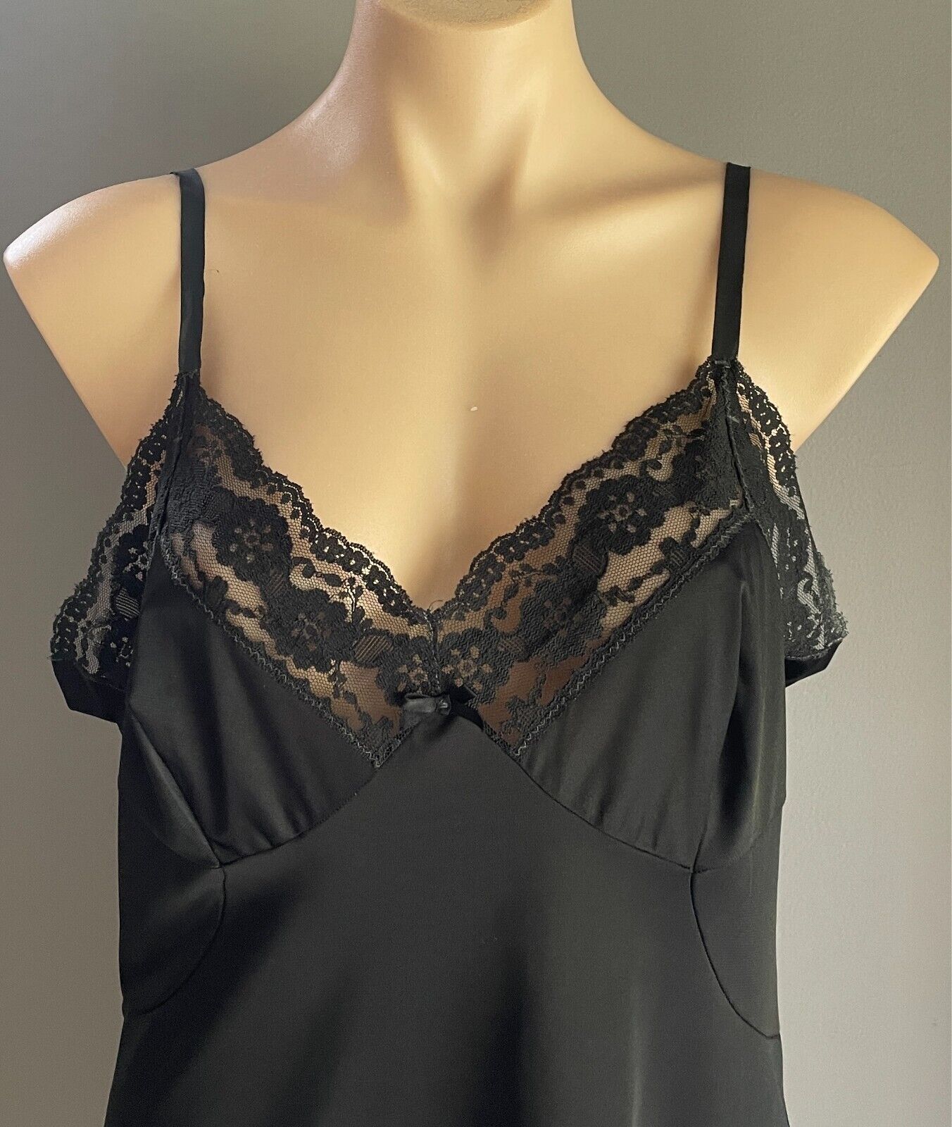 OSTI Satin Star Vintage Petticoat Black Bri-Nylon Lace Trim Full Slip Size 16