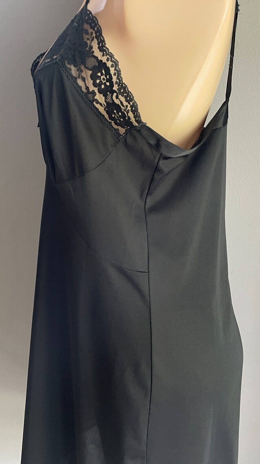 OSTI Satin Star Vintage Petticoat Black Bri-Nylon Lace Trim Full Slip Size 16