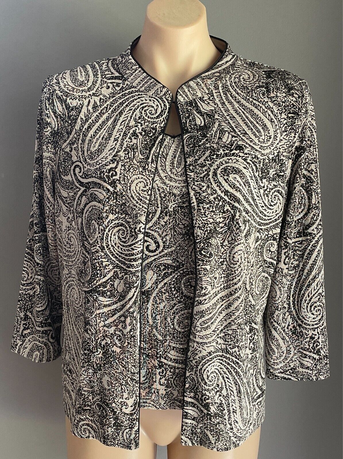 NONI Set Camisole & Jacket Twin Set Size S Paisley Taupe/Black/White/Glitter