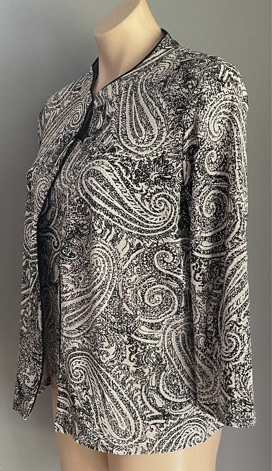 NONI Set Camisole & Jacket Twin Set Size S Paisley Taupe/Black/White/Glitter