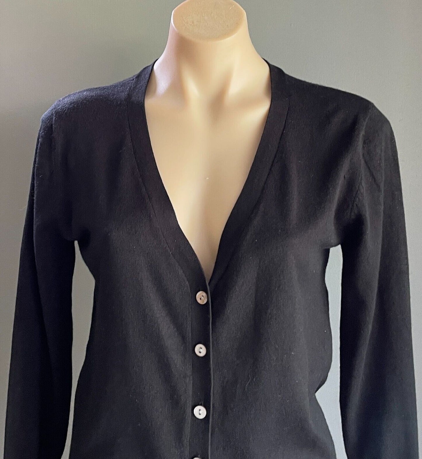 AVOCADO Knit Cardigan Black Button Front Thin Size 12 Long Sleeves Button Trim