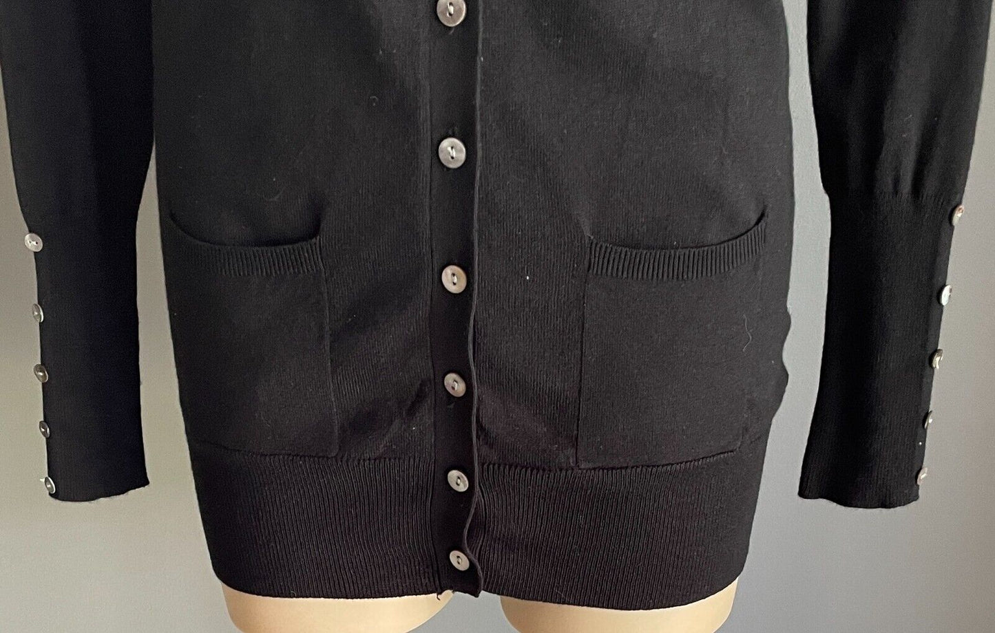 AVOCADO Knit Cardigan Black Button Front Thin Size 12 Long Sleeves Button Trim