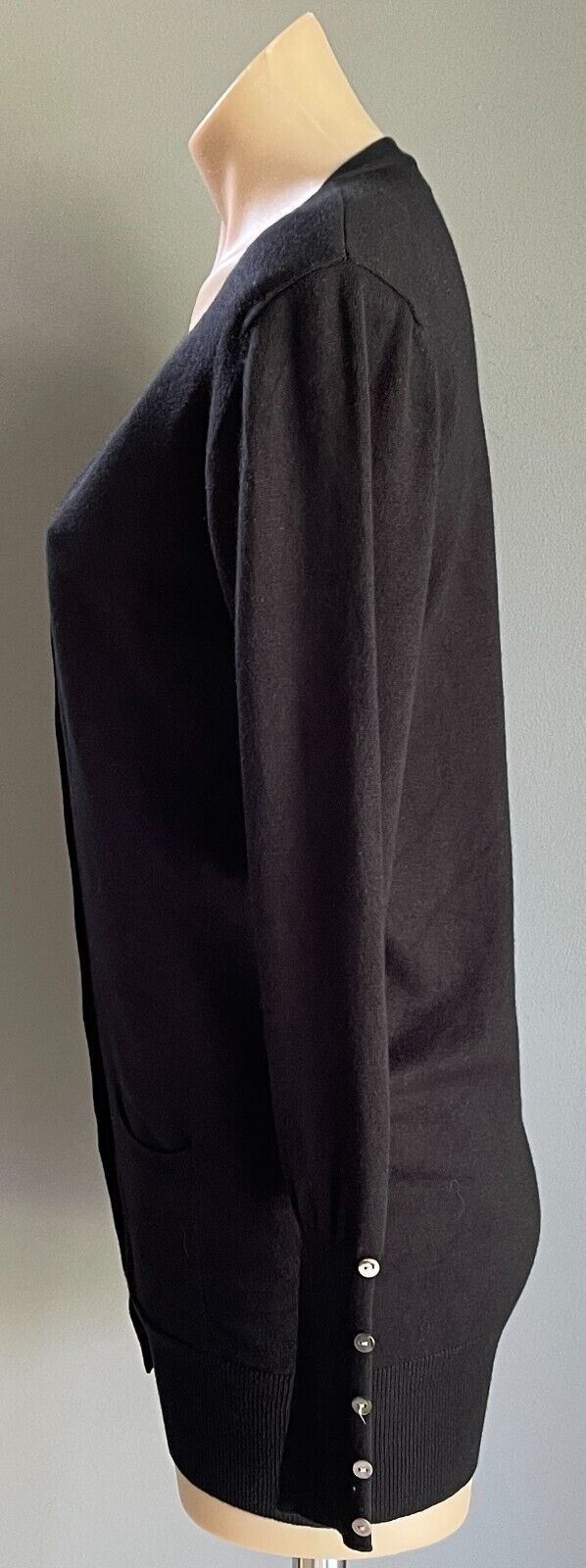 AVOCADO Knit Cardigan Black Button Front Thin Size 12 Long Sleeves Button Trim