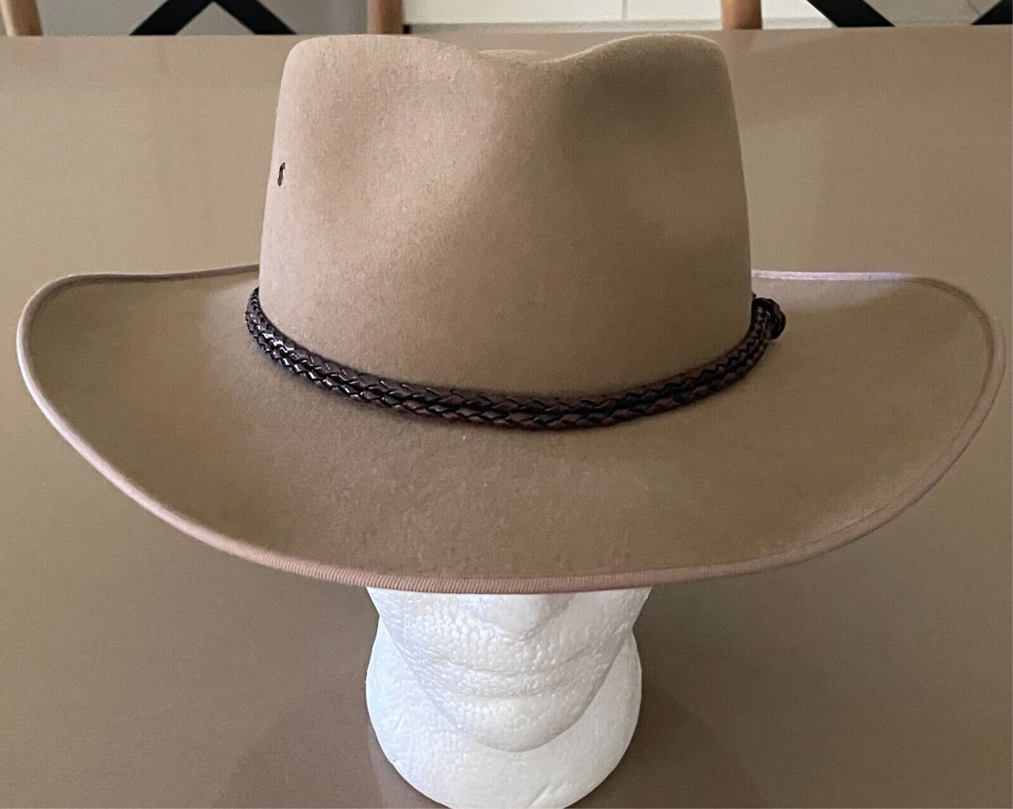 THE AUSSIE HAT CO. Akubra Bushmans Hat Camel Pure Fur Felt Leather Sze S 54/55cm