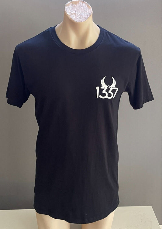 Black T-Shirt With White Graphic Print Short Sleeves Mens Size M Japanese Print