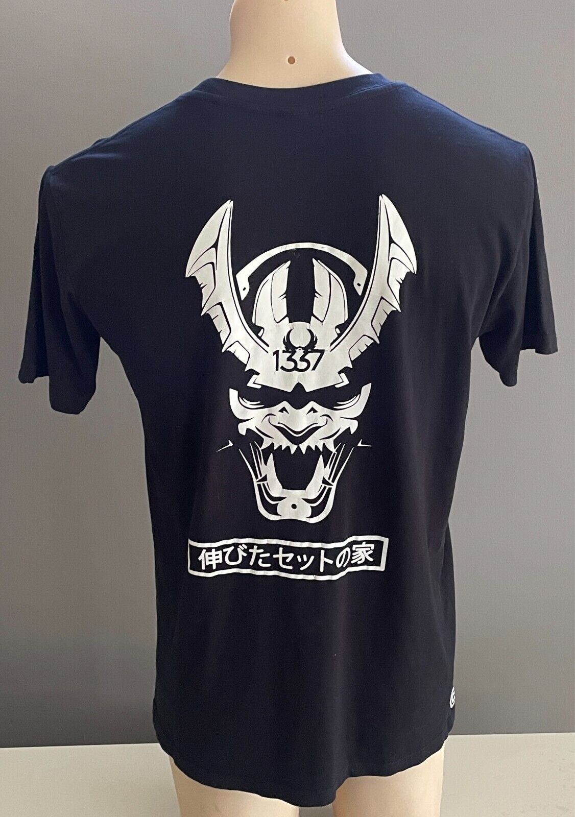Black T-Shirt With White Graphic Print Short Sleeves Mens Size M Japanese Print