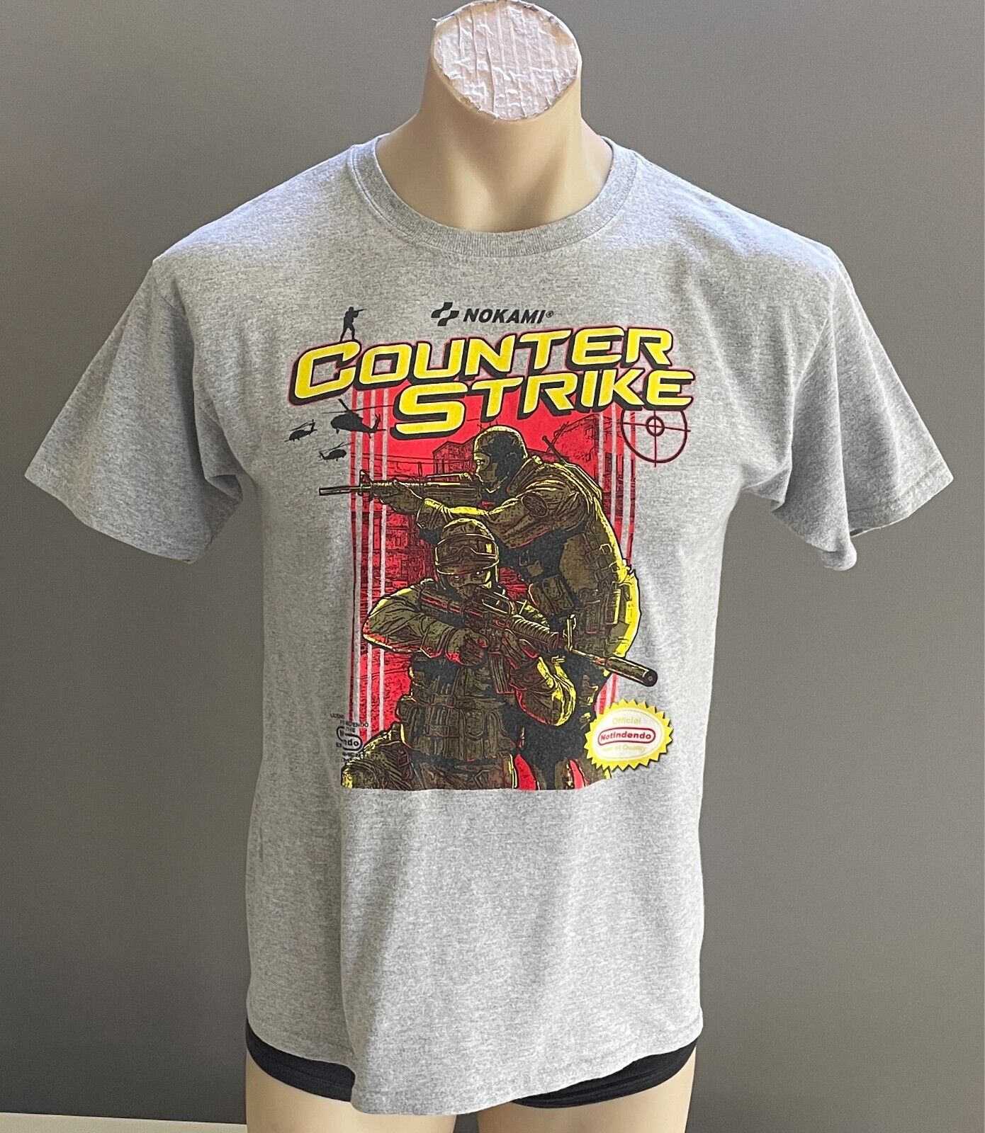 Vintage NINTENDO Game Nokami Counter Strike T-Shirt Size XL Grey With Print 2011