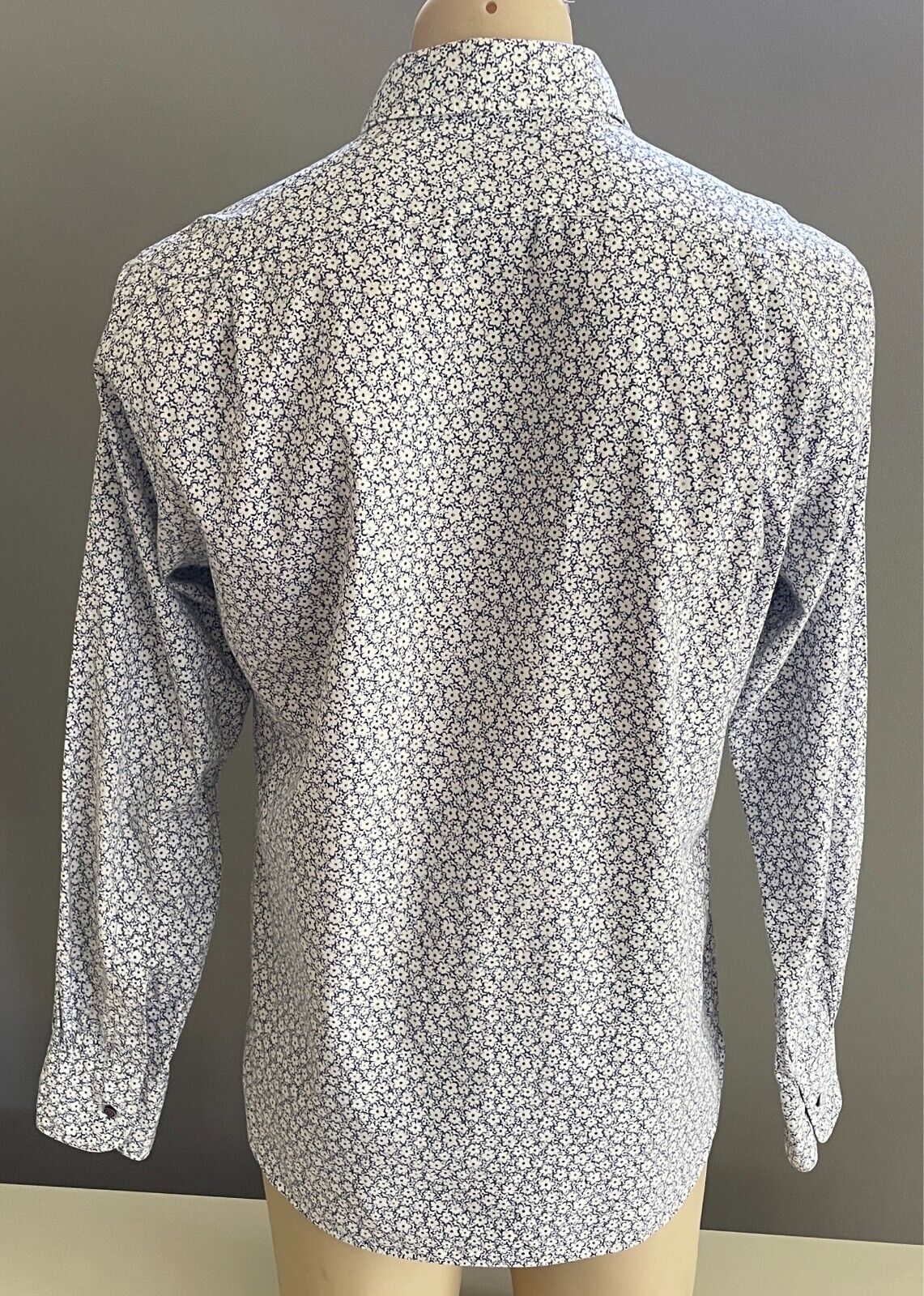 MJB M J BALE White Blue Floral Print Shirt Mens Size M Long Sleeve Cotton